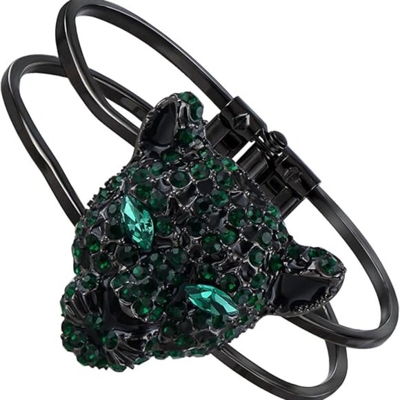 Neiman Marcus Rhinestone Black Enamel Jaguar Bangle Bracelet - Picture 3 of 3